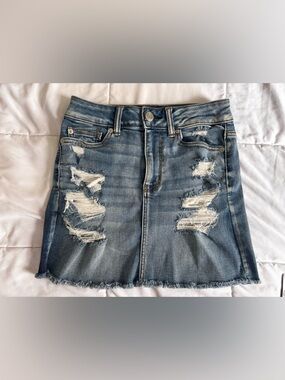 American Eagle Outfitters Distressed Denim Mini Skirt - Blue